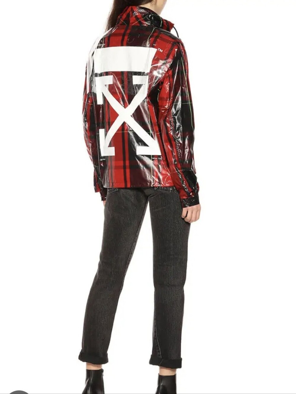 Off-White Coated Plaid Jacket in Red and Black
